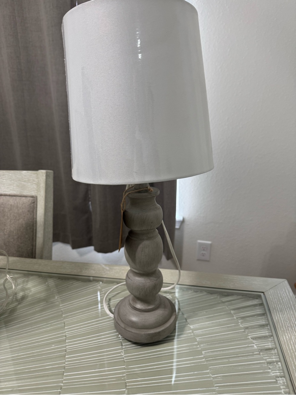 White Shade Gray Wood Table Lamp